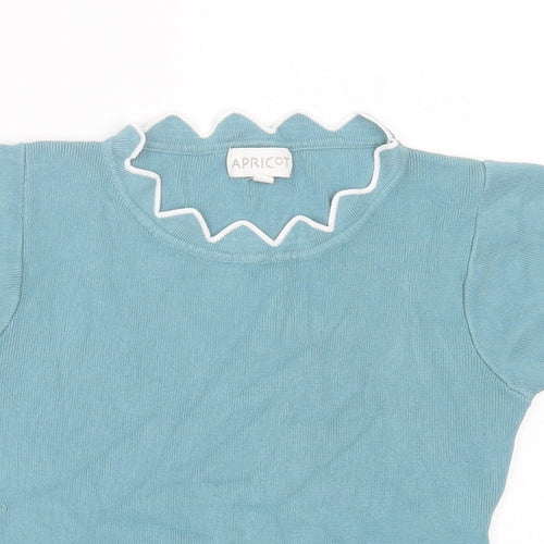 Apricot Womens Blue Cotton Basic T-Shirt Size M Crew Neck - Lettuce edging