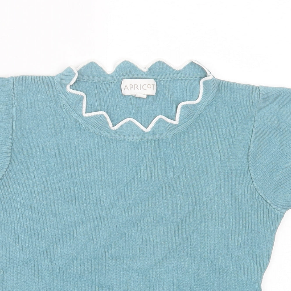 Apricot Womens Blue Cotton Basic T-Shirt Size M Crew Neck - Lettuce edging
