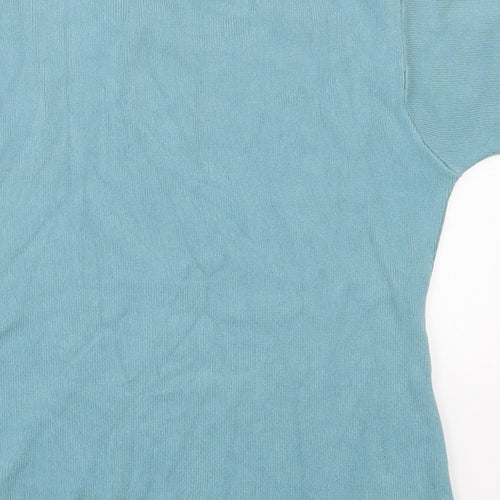 Apricot Womens Blue Cotton Basic T-Shirt Size M Crew Neck - Lettuce edging