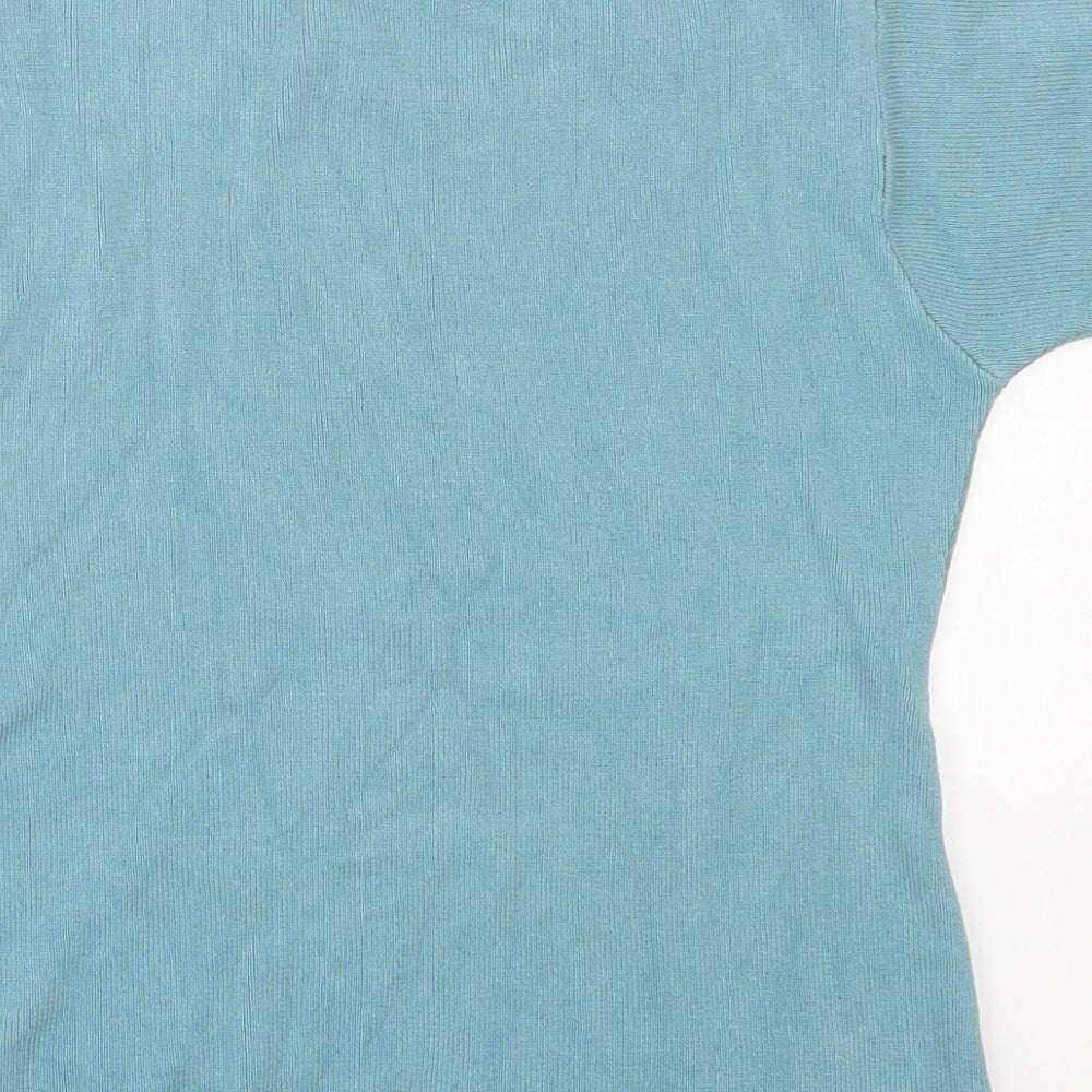 Apricot Womens Blue Cotton Basic T-Shirt Size M Crew Neck - Lettuce edging
