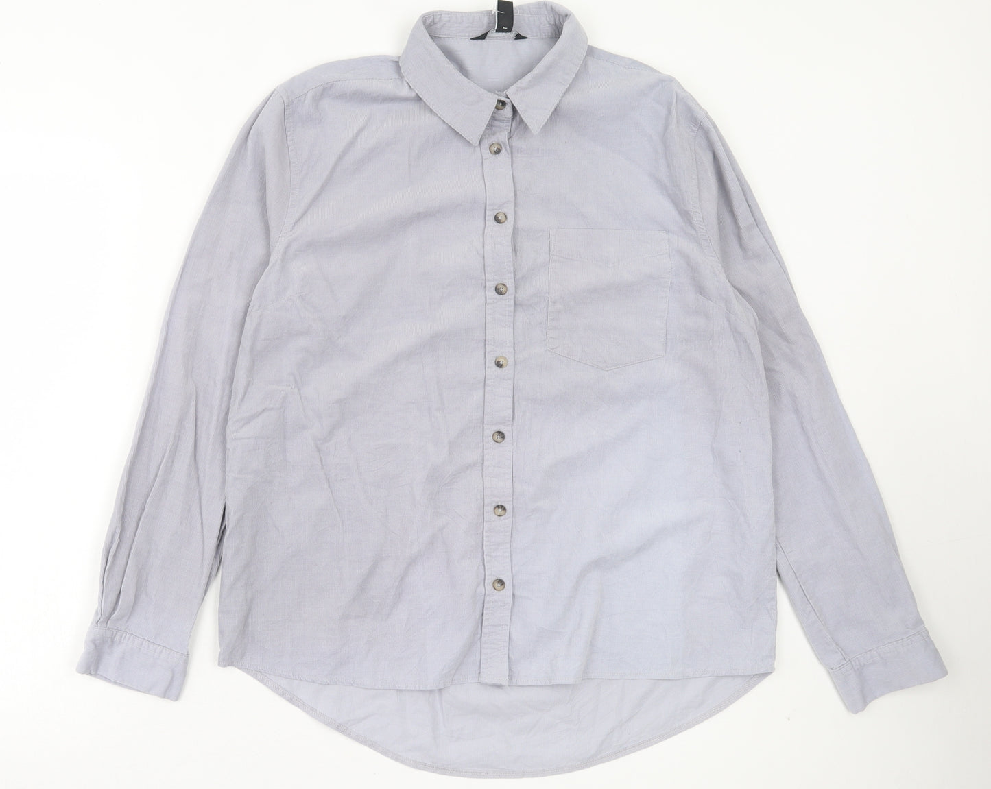 NEXT Womens Blue Cotton Basic Button-Up Size 12 Collared - Pocket Detail