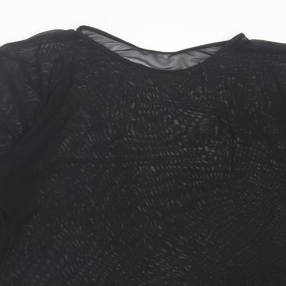Marks and Spencer Womens Black Polyamide Basic T-Shirt Size 18 Crew Neck - Lettuce edging