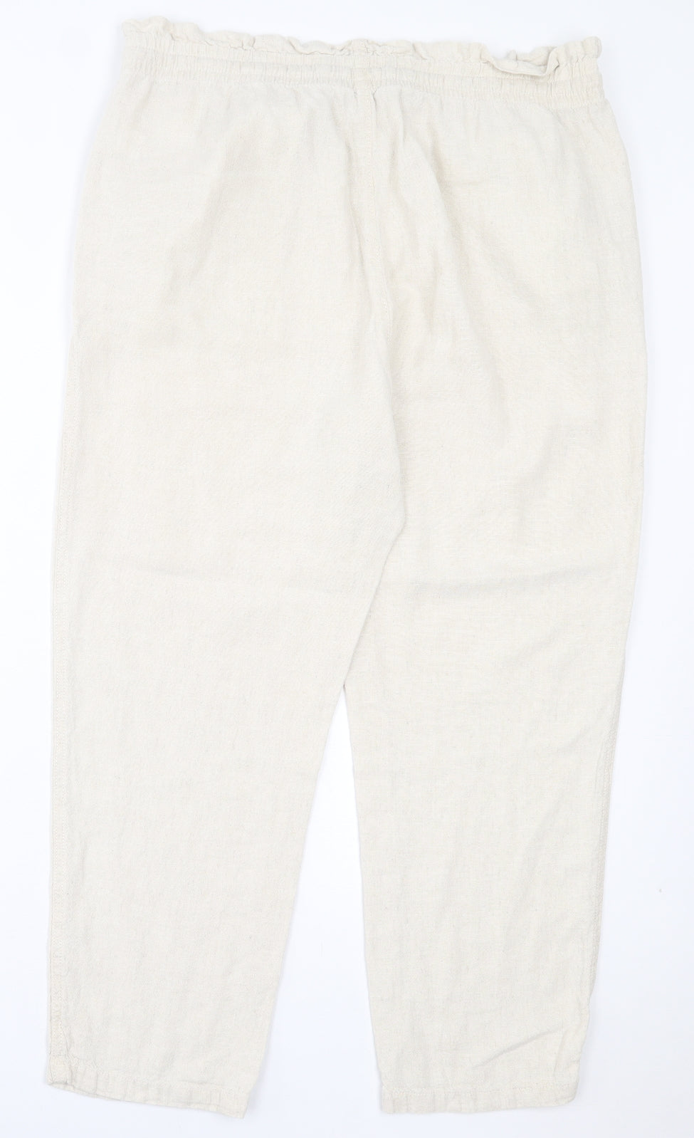 F&F Womens Beige Linen Trousers Size 16 L27 in Regular Drawstring
