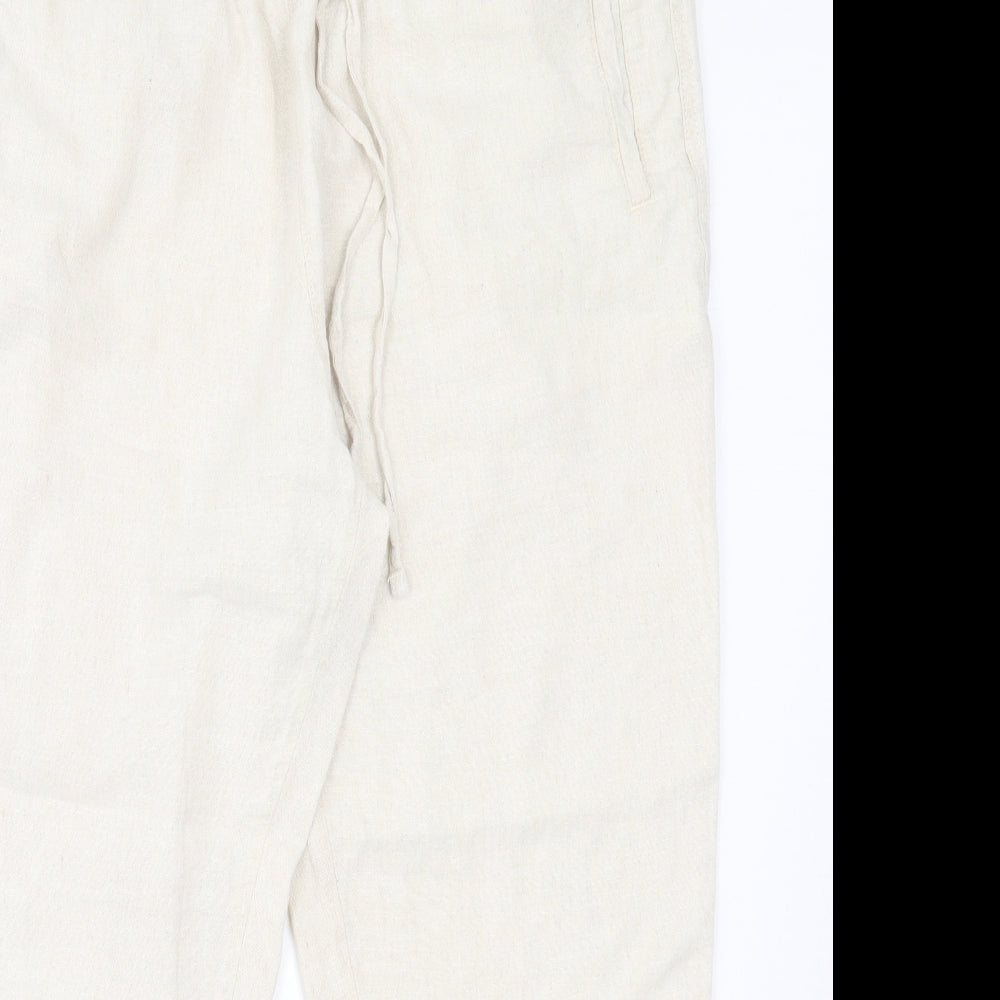F&F Womens Beige Linen Trousers Size 16 L27 in Regular Drawstring