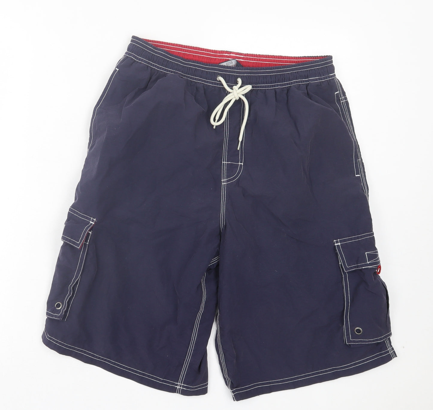 Marks and Spencer Mens Blue Cotton Cargo Shorts Size M L11 in Regular Drawstring