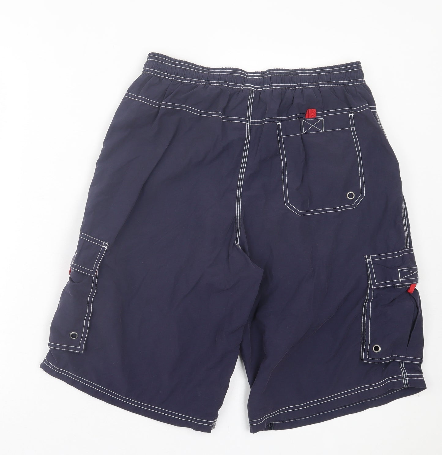 Marks and Spencer Mens Blue Cotton Cargo Shorts Size M L11 in Regular Drawstring
