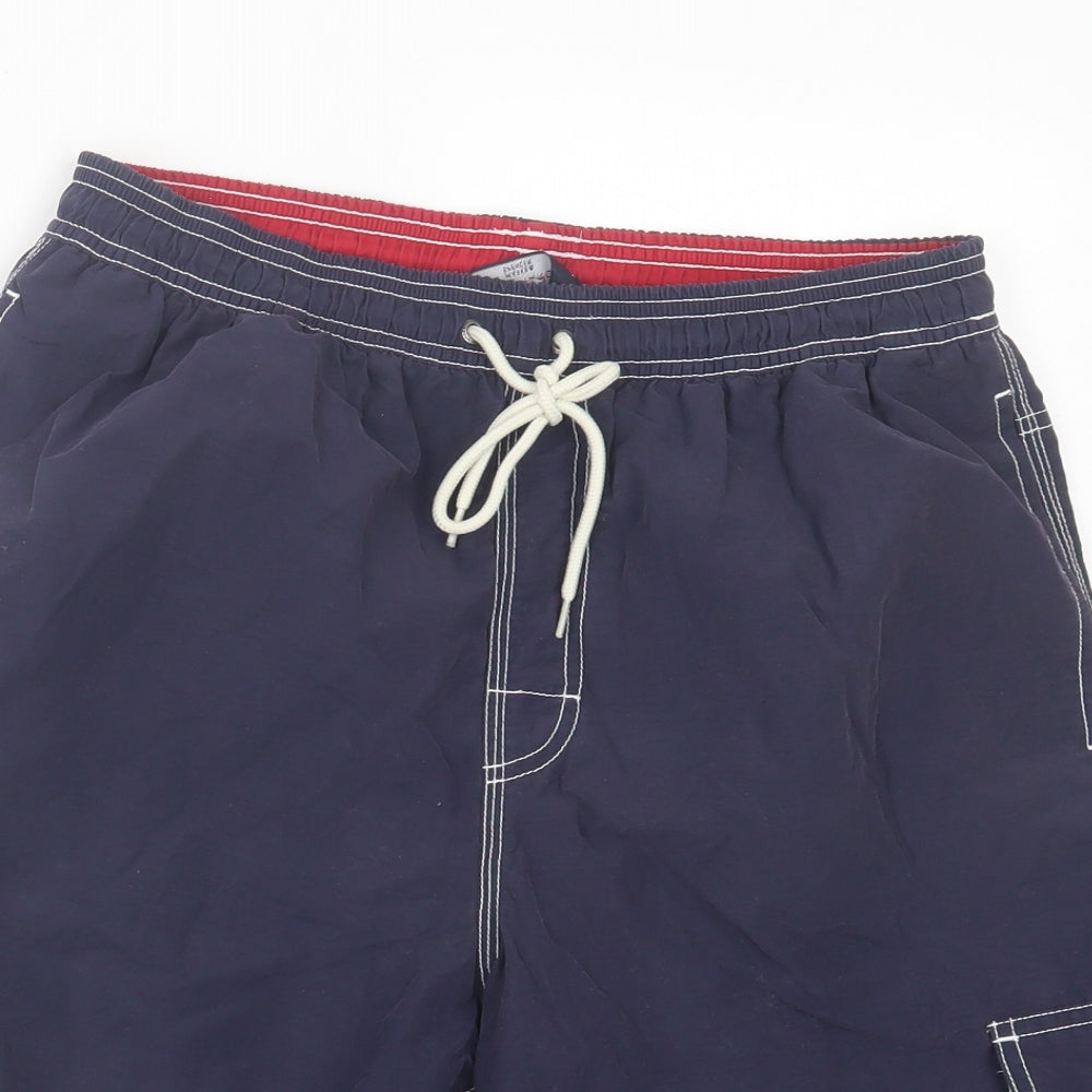 Marks and Spencer Mens Blue Cotton Cargo Shorts Size M L11 in Regular Drawstring