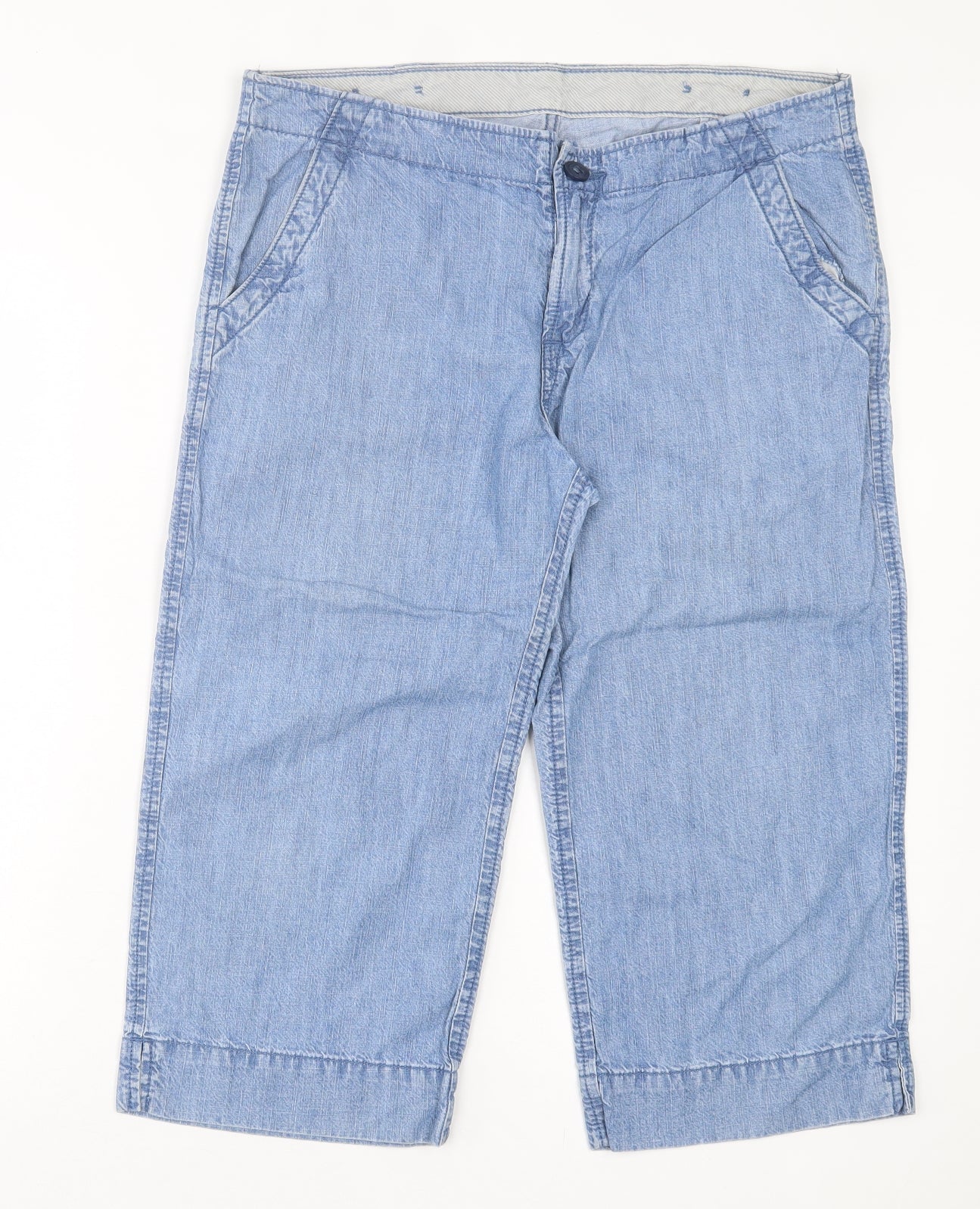 Marks and Spencer Womens Blue Cotton Bermuda Shorts Size 14 L19 in Regular Button
