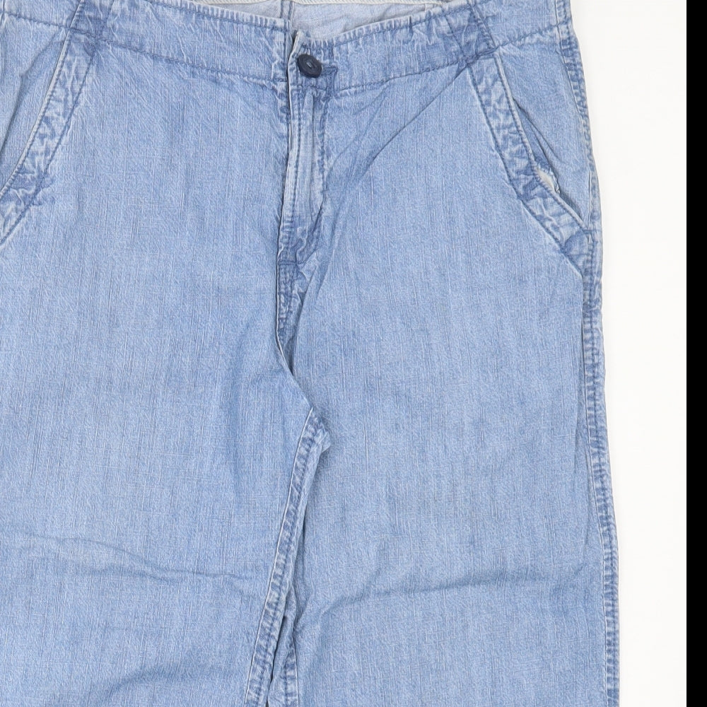 Marks and Spencer Womens Blue Cotton Bermuda Shorts Size 14 L19 in Regular Button