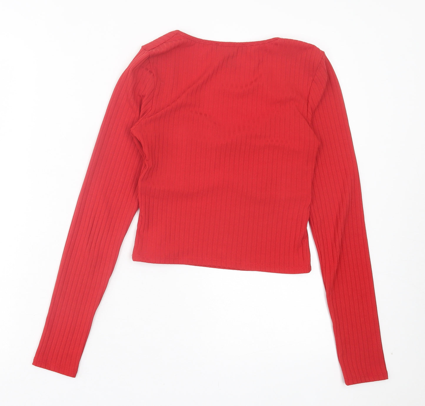 New Look Womens Red Polyester Cropped T-Shirt Size 8 Square Neck - Ribbed Fabric