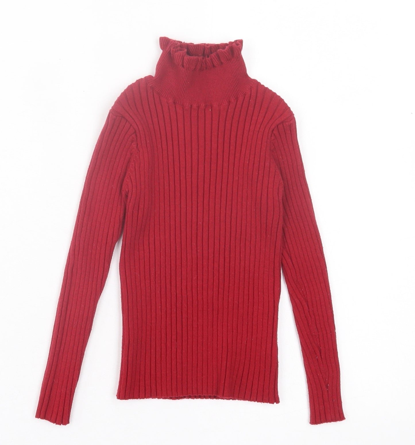 Dunnes Stores Girls Red Polyester Basic Casual Size 6 Years High Neck Pullover - Lettuce Edging