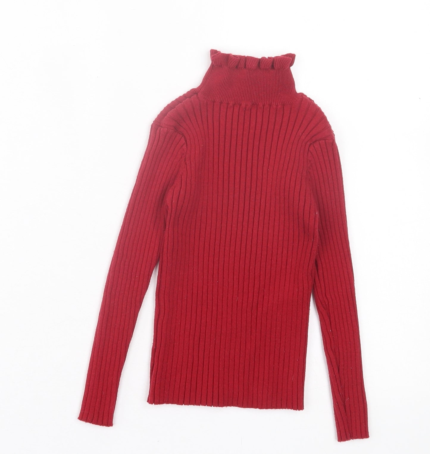Dunnes Stores Girls Red Polyester Basic Casual Size 6 Years High Neck Pullover - Lettuce Edging