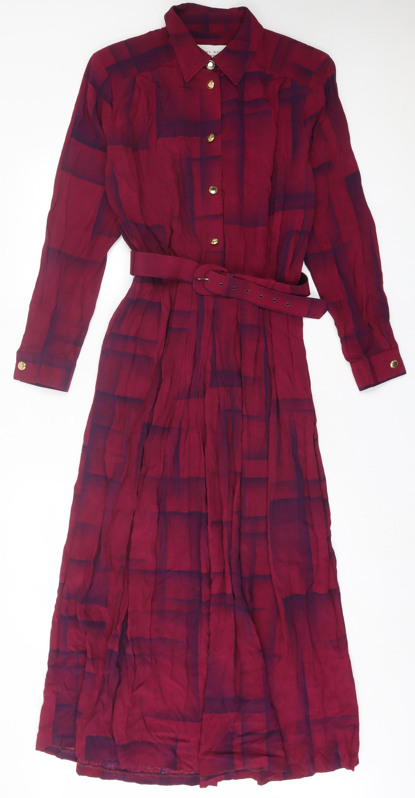 Mandy Marsh Womens Purple Geometric Polyester Shirt Dress Size 12 Collared Button
