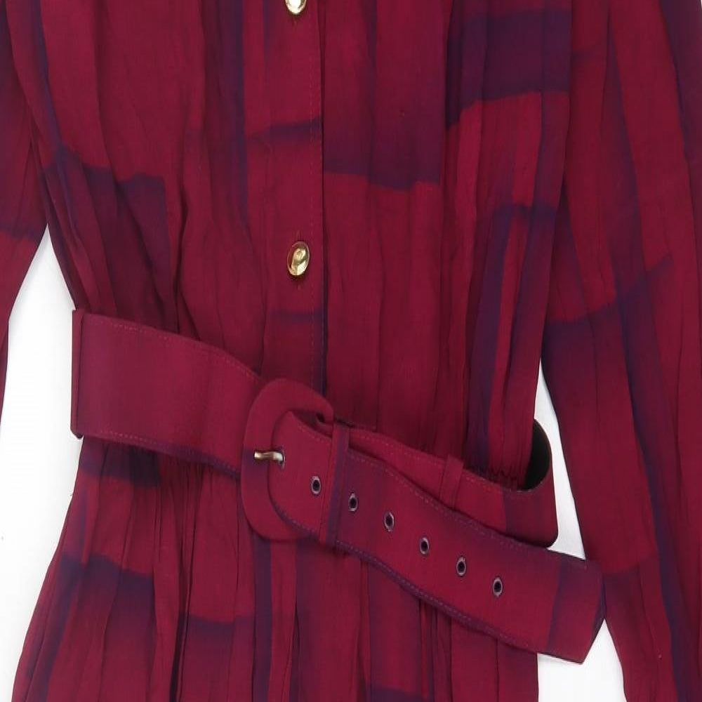Mandy Marsh Womens Purple Geometric Polyester Shirt Dress Size 12 Collared Button