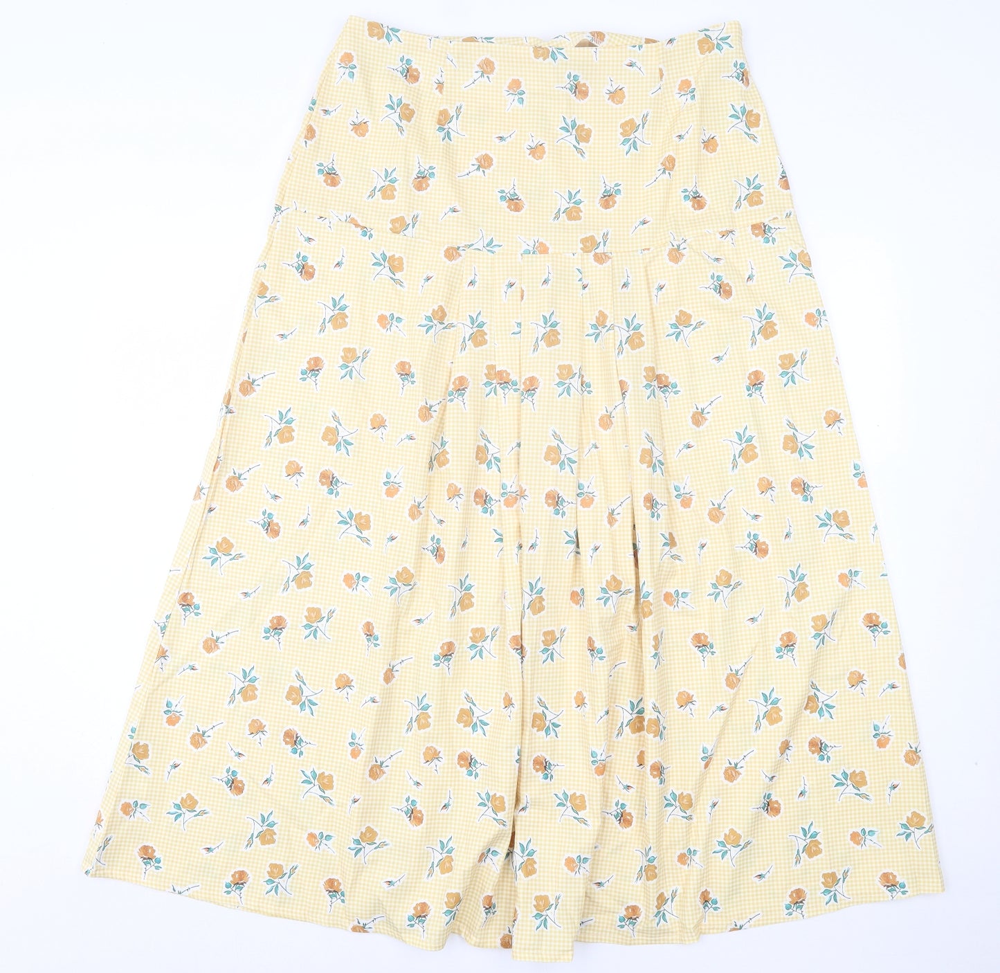 SheIn Womens Yellow Floral Polyester A-Line Skirt Size XL Zip