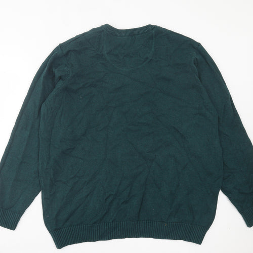 Maine Mens Green V-Neck Cotton Pullover Jumper Size XL
