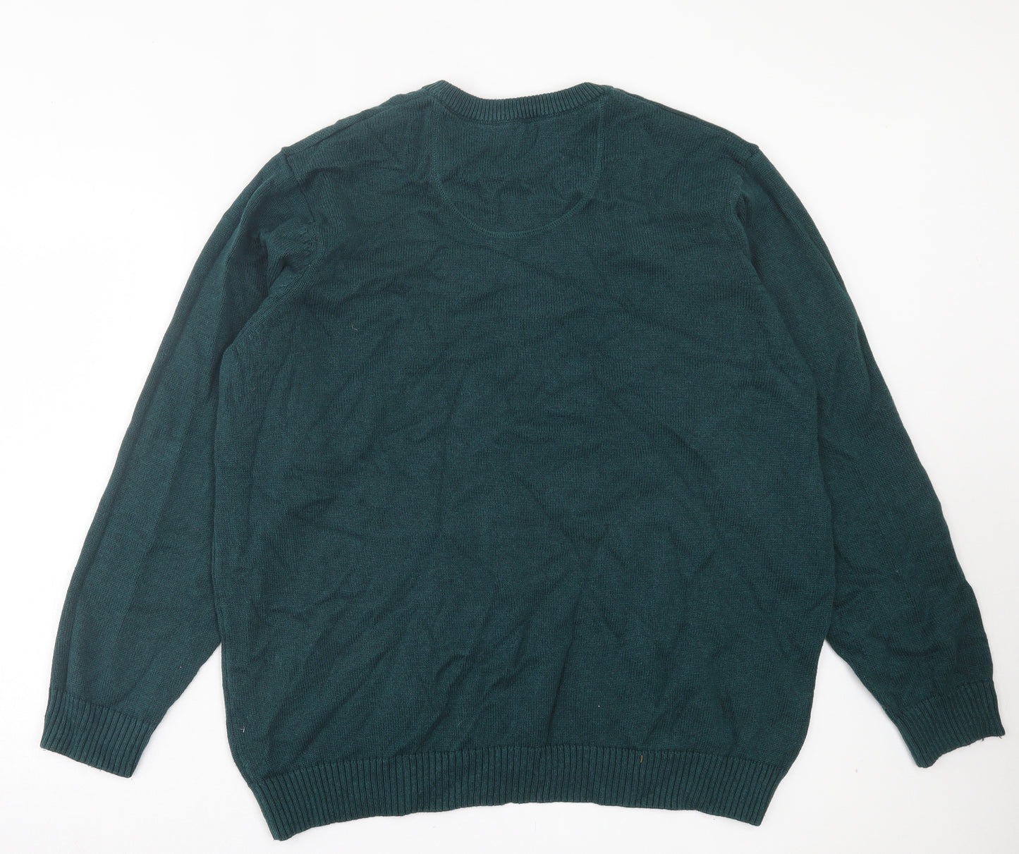 Maine Mens Green V-Neck Cotton Pullover Jumper Size XL