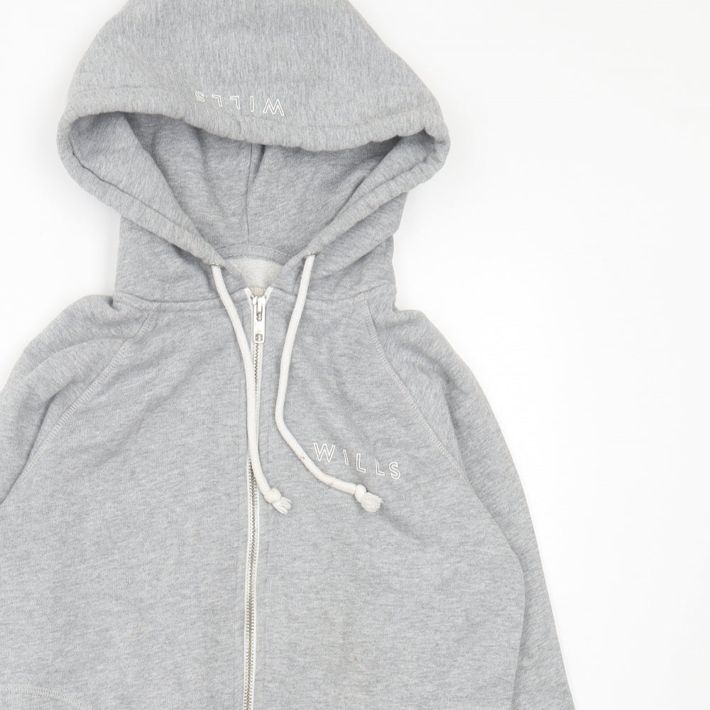 Jack Wills Womens Grey Cotton Full Zip Hoodie Size 8 Zip