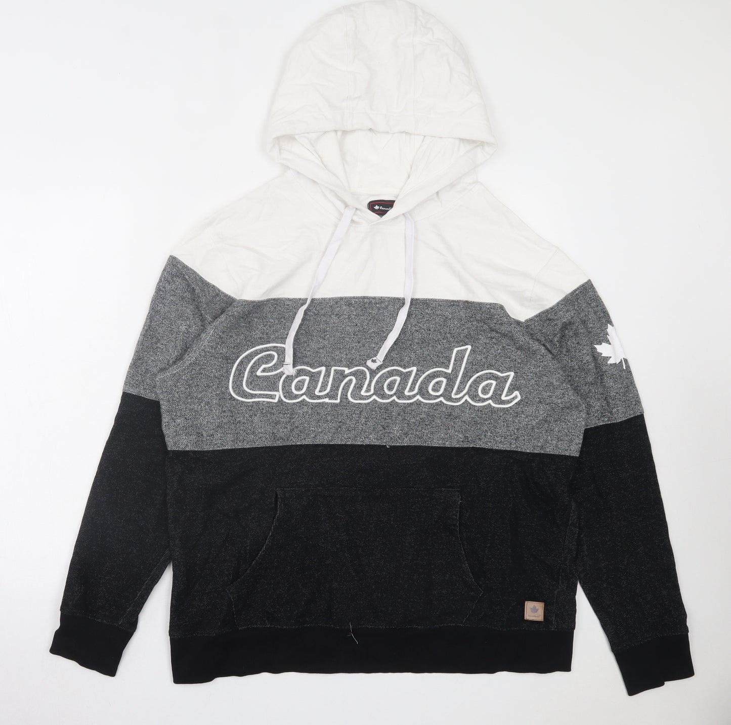 Canadiana Mens Black Striped Cotton Pullover Hoodie Size L - Canada