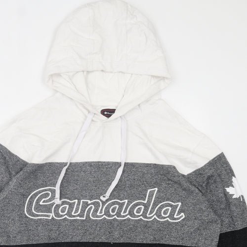 Canadiana Mens Black Striped Cotton Pullover Hoodie Size L - Canada