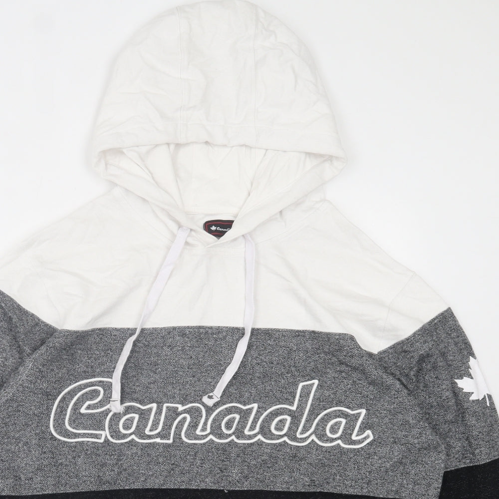Canadiana Mens Black Striped Cotton Pullover Hoodie Size L - Canada