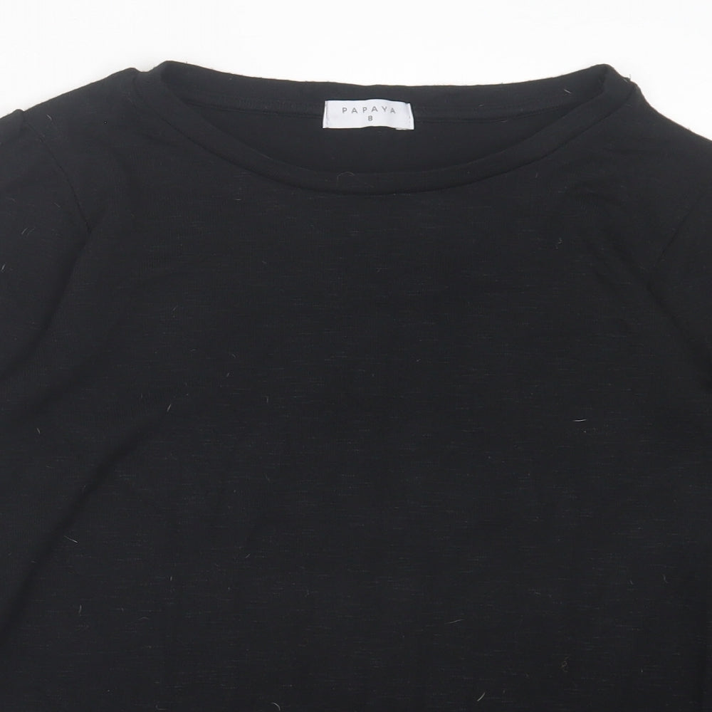 Papaya Womens Black Crew Neck Viscose Pullover Jumper Size 8