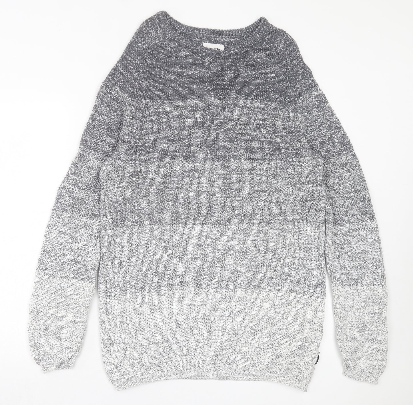 Your Turn Womens Grey Striped Cotton Jumper Dress Size M Crew Neck Pullover