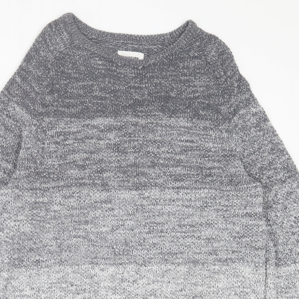 Your Turn Womens Grey Striped Cotton Jumper Dress Size M Crew Neck Pullover