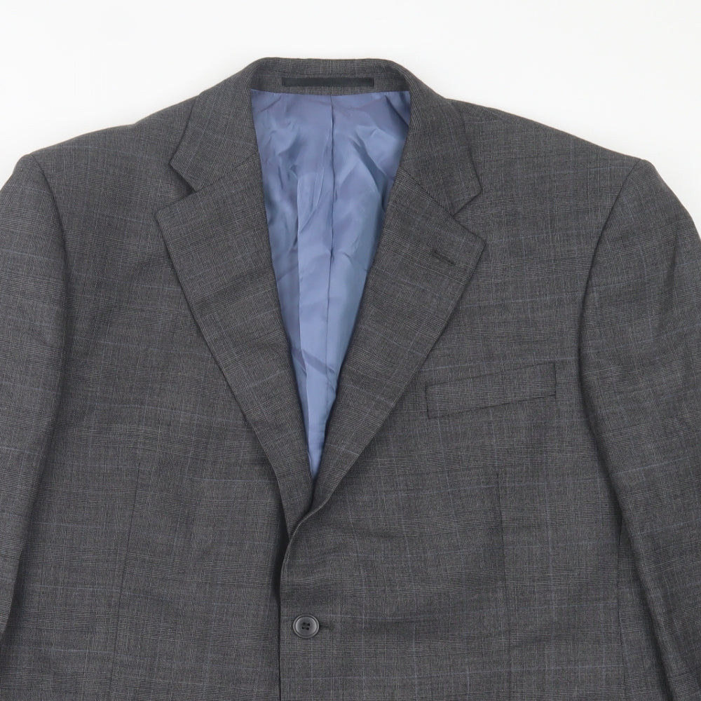Berwin & Berwin Mens Grey Plaid Wool Jacket Suit Jacket Size 44