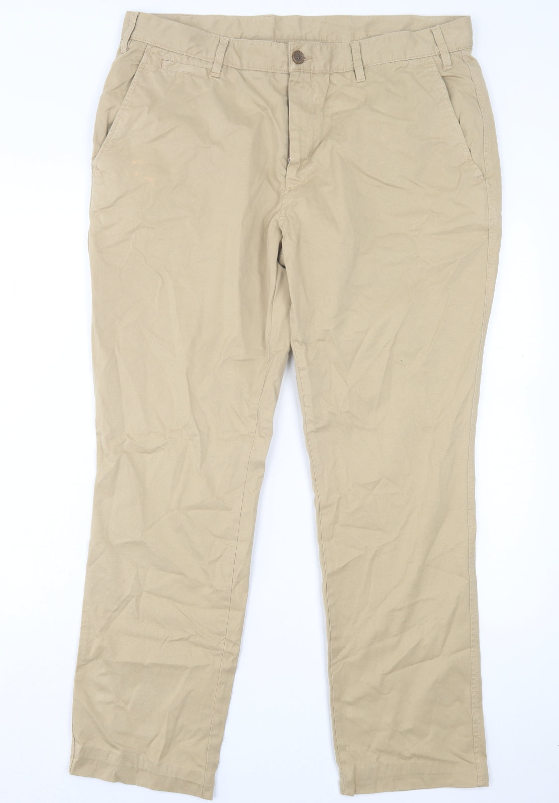 Racing Green Mens Beige Cotton Chino Trousers Size 38 L30 in Regular Button
