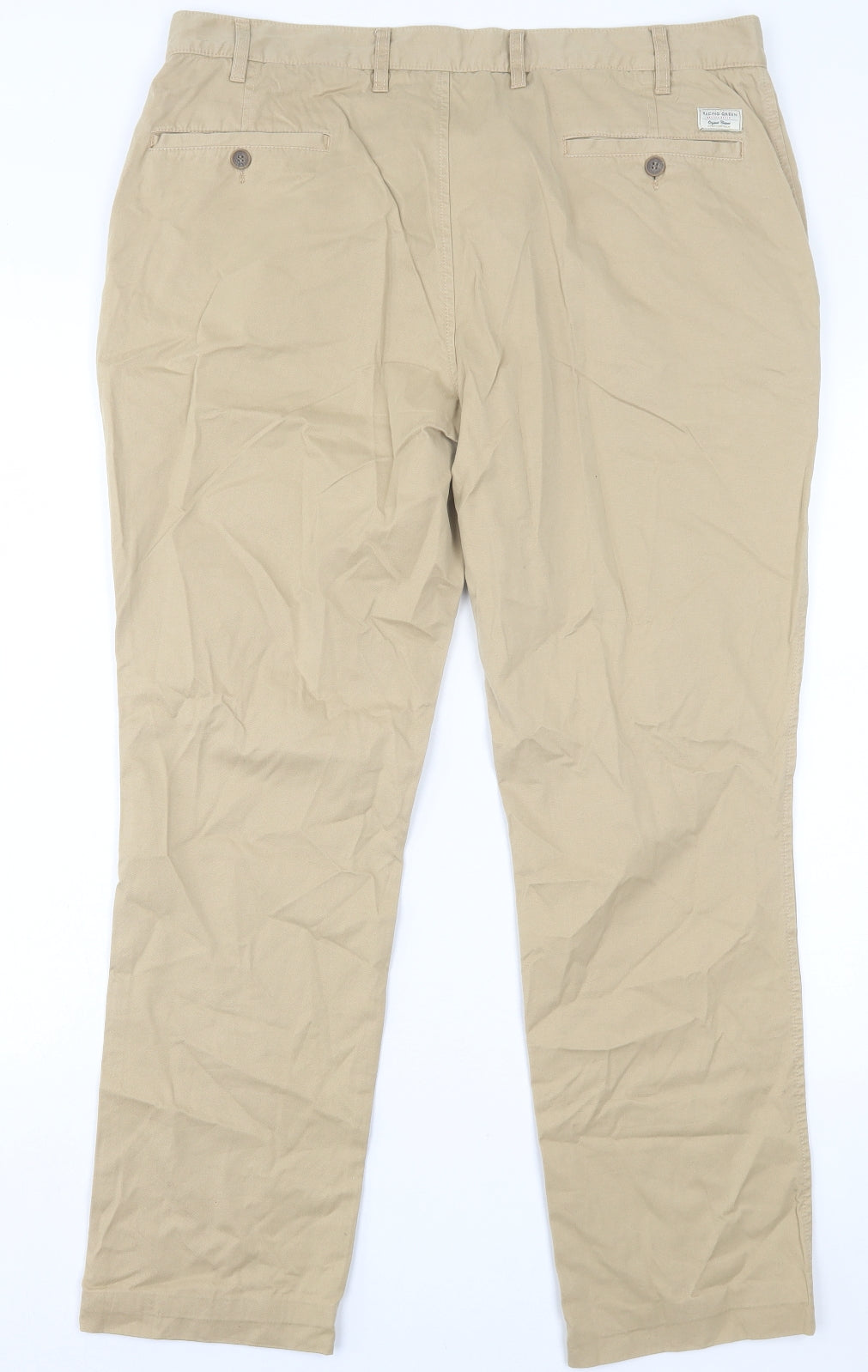 Racing Green Mens Beige Cotton Chino Trousers Size 38 L30 in Regular Button
