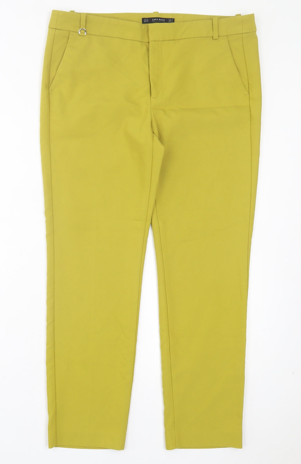 Zara Womens Green Cotton Trousers Size 14 L28 in Regular Hook & Eye