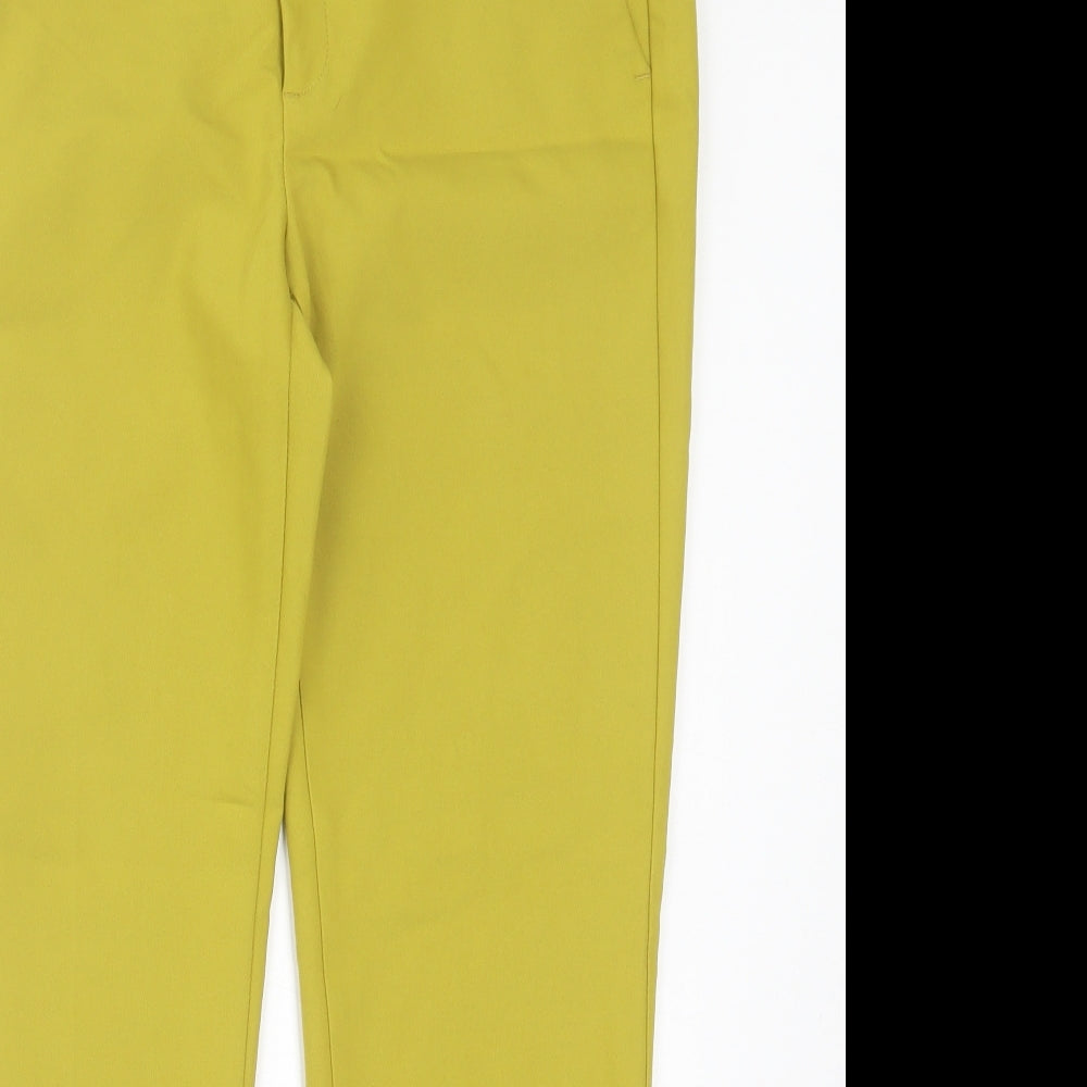 Zara Womens Green Cotton Trousers Size 14 L28 in Regular Hook & Eye