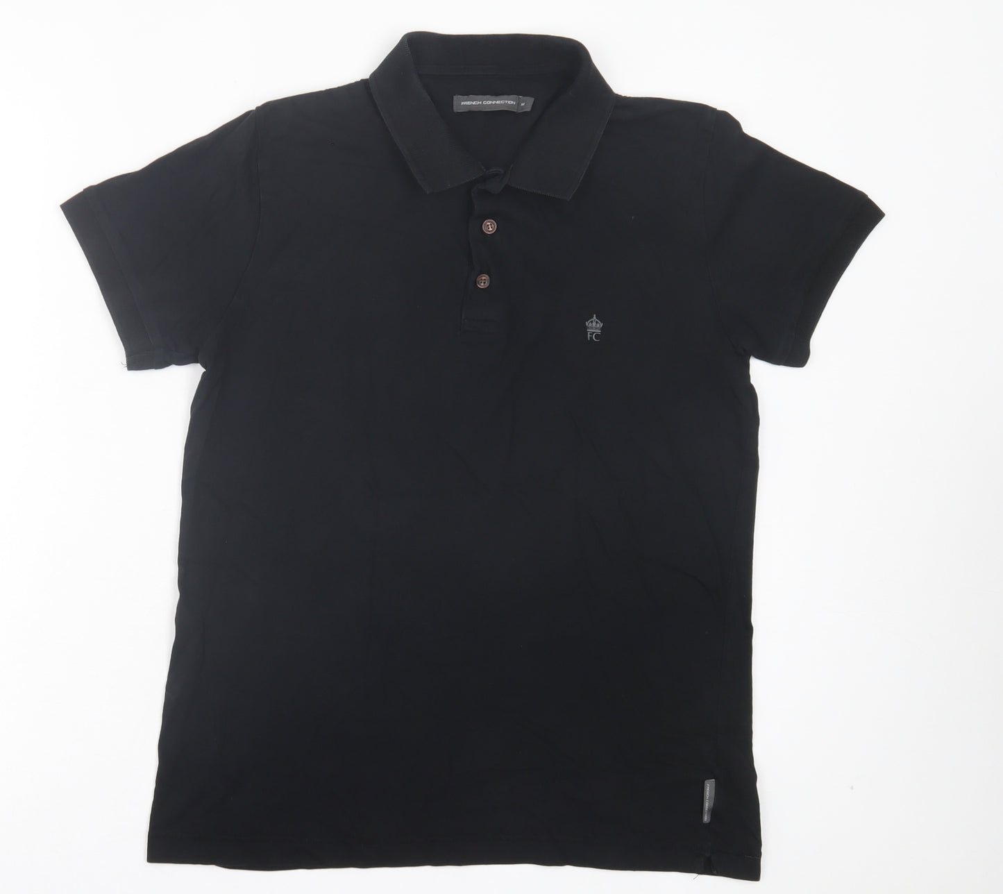 French Connection Mens Black Cotton Polo Size M Collared Button