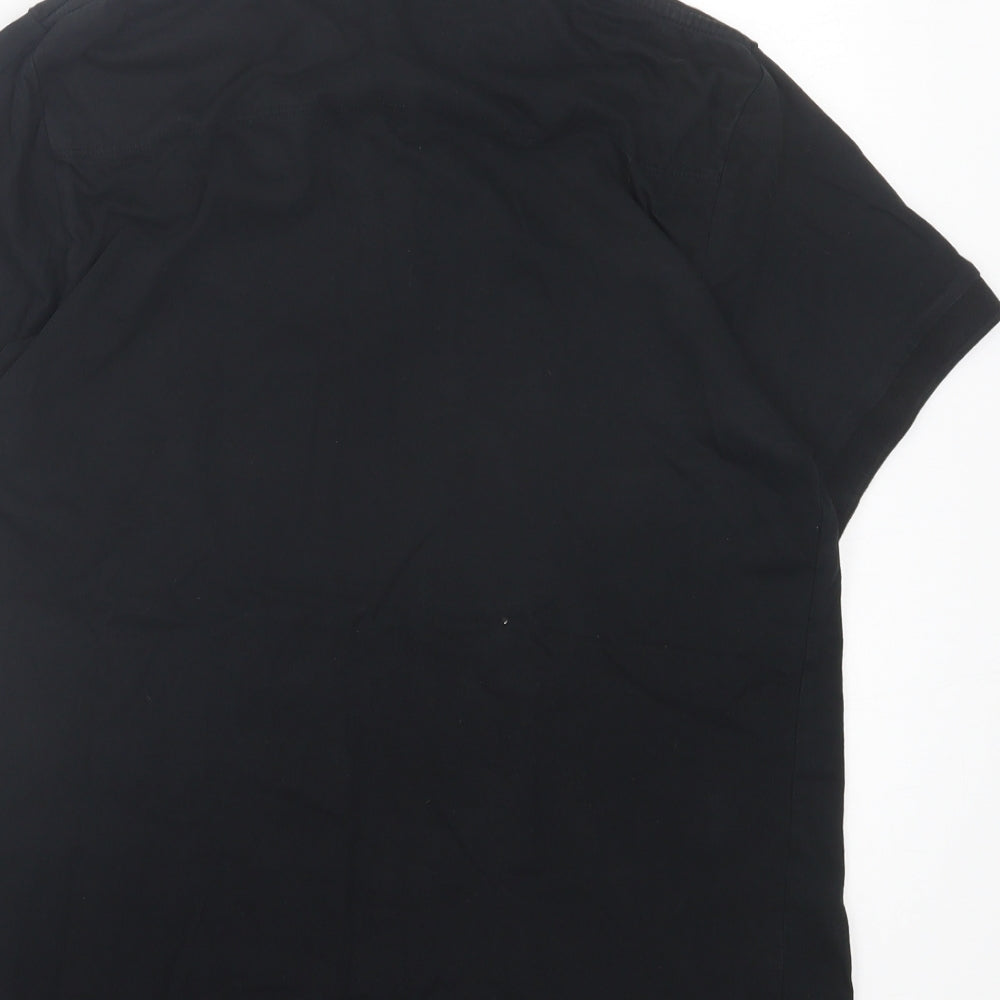 French Connection Mens Black Cotton Polo Size M Collared Button