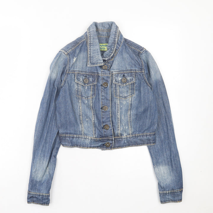 Authentic Denim Womens Blue Jacket Size 8 Button - Distressed