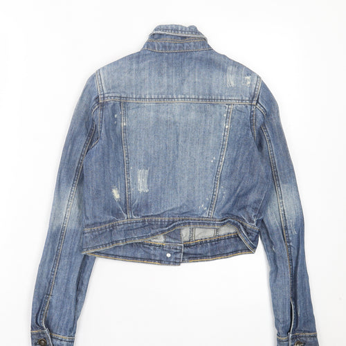 Authentic Denim Womens Blue Jacket Size 8 Button - Distressed