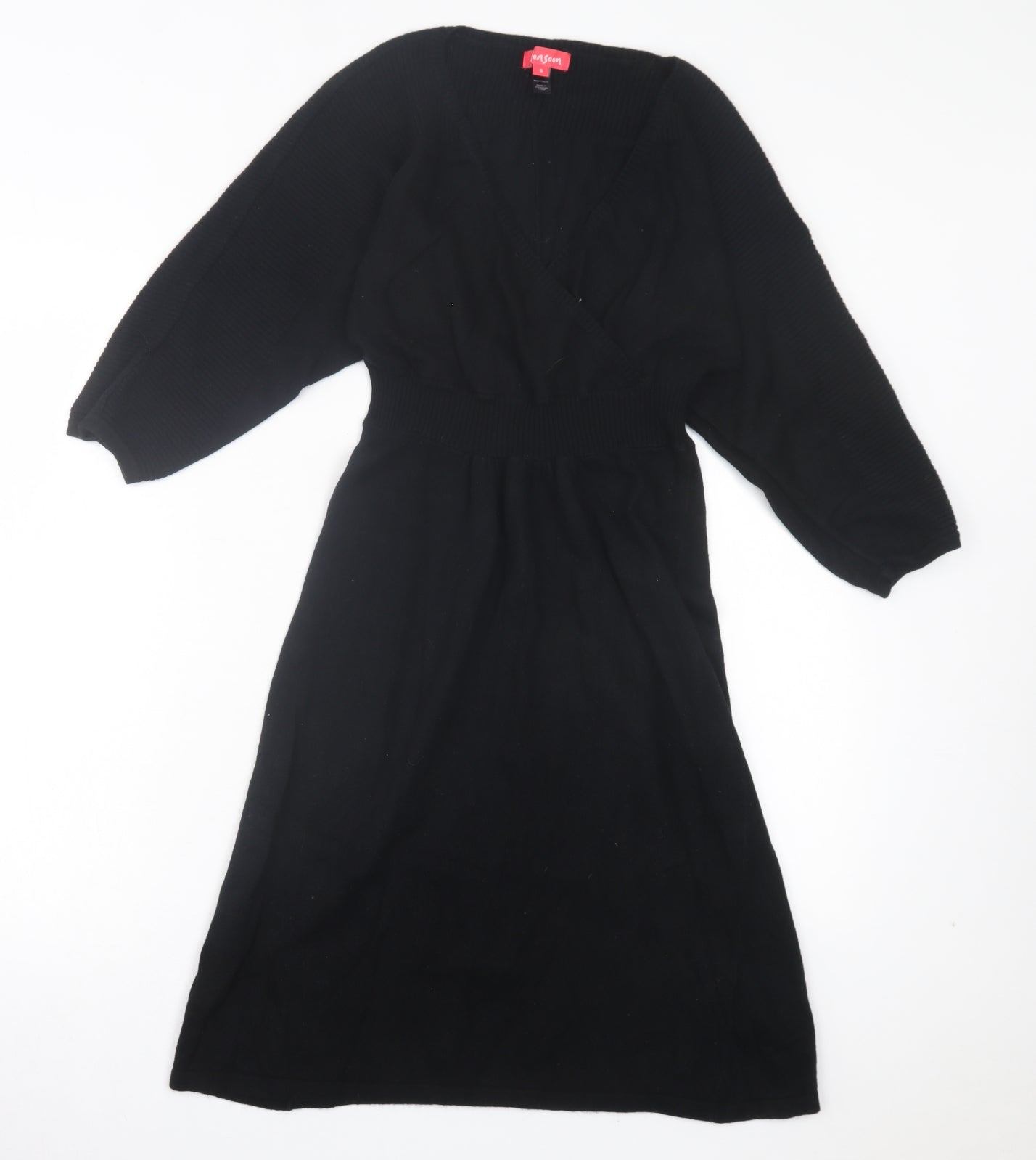 Monsoon Womens Black Cotton Jumper Dress Size S V-Neck Pullover