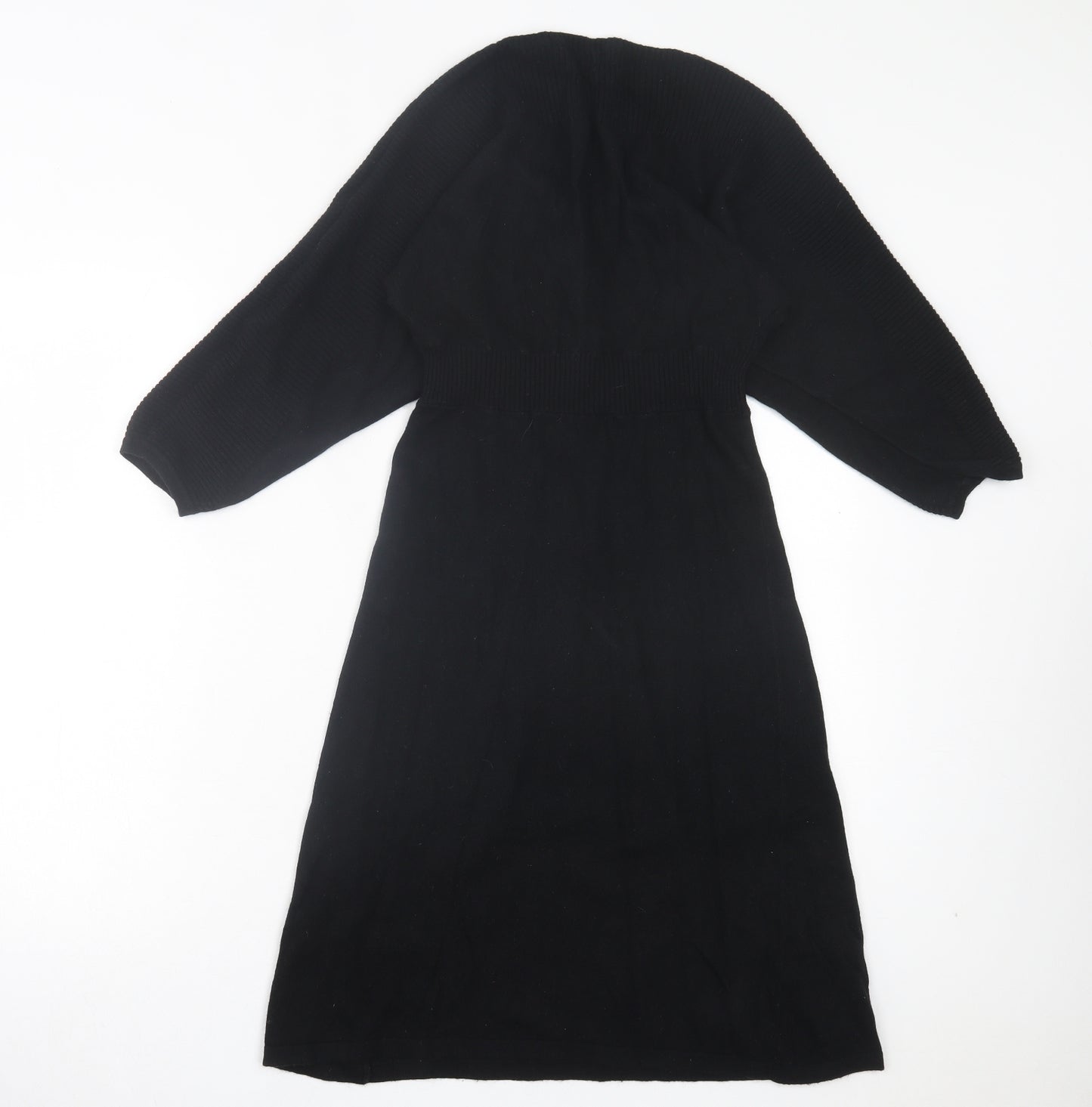 Monsoon Womens Black Cotton Jumper Dress Size S V-Neck Pullover