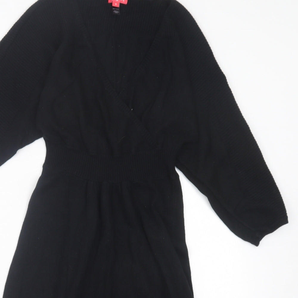 Monsoon Womens Black Cotton Jumper Dress Size S V-Neck Pullover