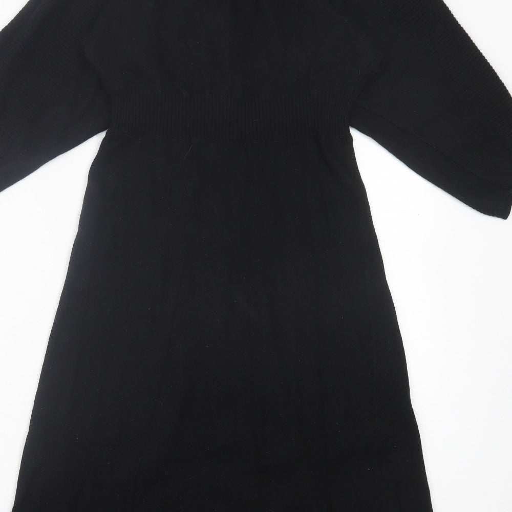 Monsoon Womens Black Cotton Jumper Dress Size S V-Neck Pullover