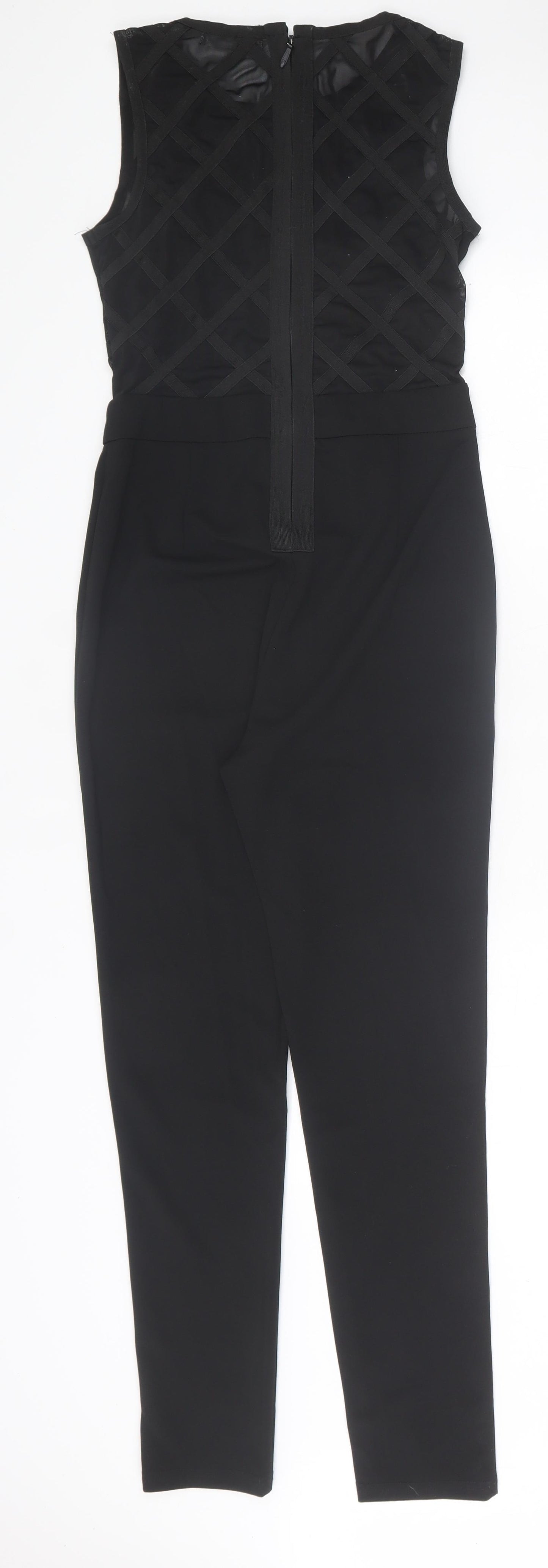 Allyson Womens Black Argyle/Diamond Polyester Jumpsuit One-Piece Size S Zip