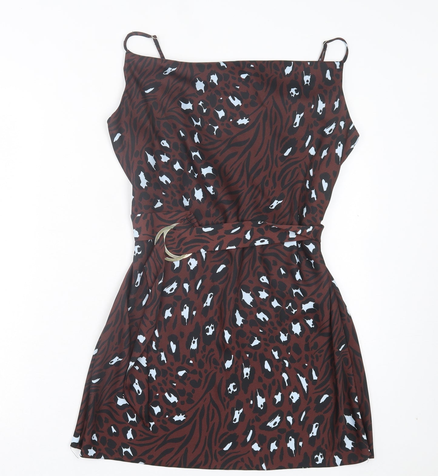 River Island Womens Brown Animal Print Polyester Mini Size 12 Cowl Neck Pullover