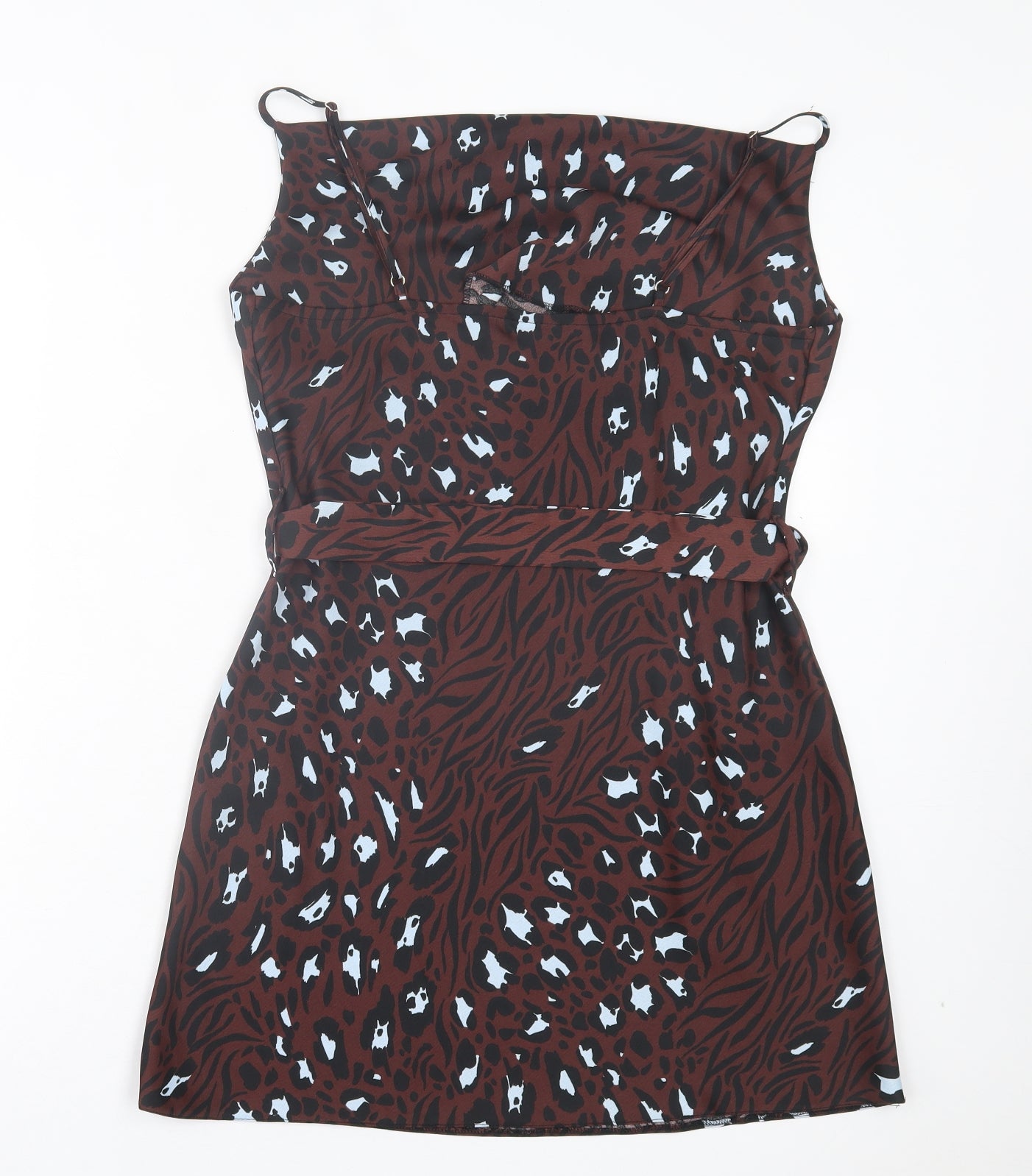 River Island Womens Brown Animal Print Polyester Mini Size 12 Cowl Neck Pullover