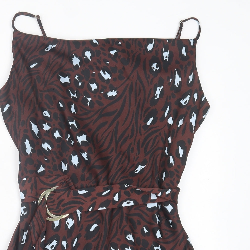 River Island Womens Brown Animal Print Polyester Mini Size 12 Cowl Neck Pullover
