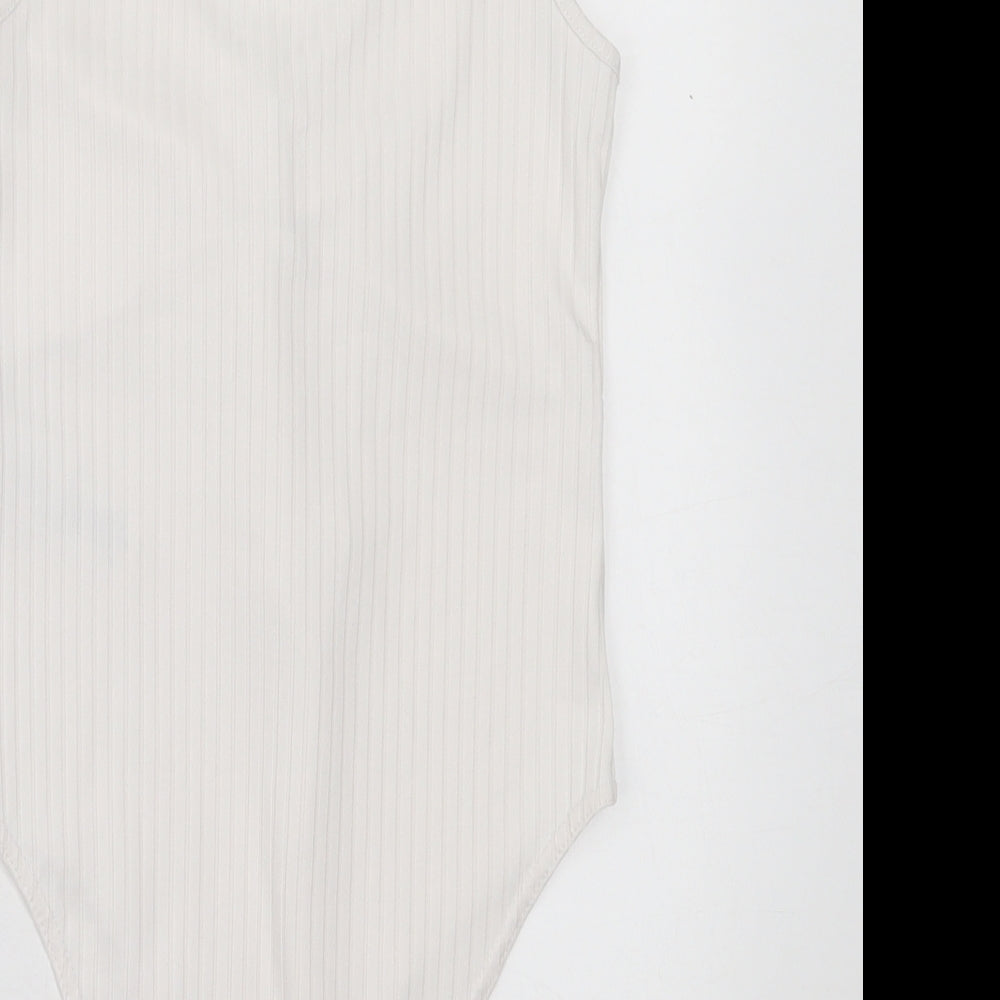 New Look Womens White Polyester Bodysuit One-Piece Size 8 Snap