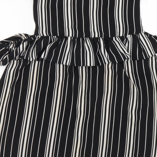 New Look Womens Black Striped Polyester Basic Button-Up Size 14 Collared