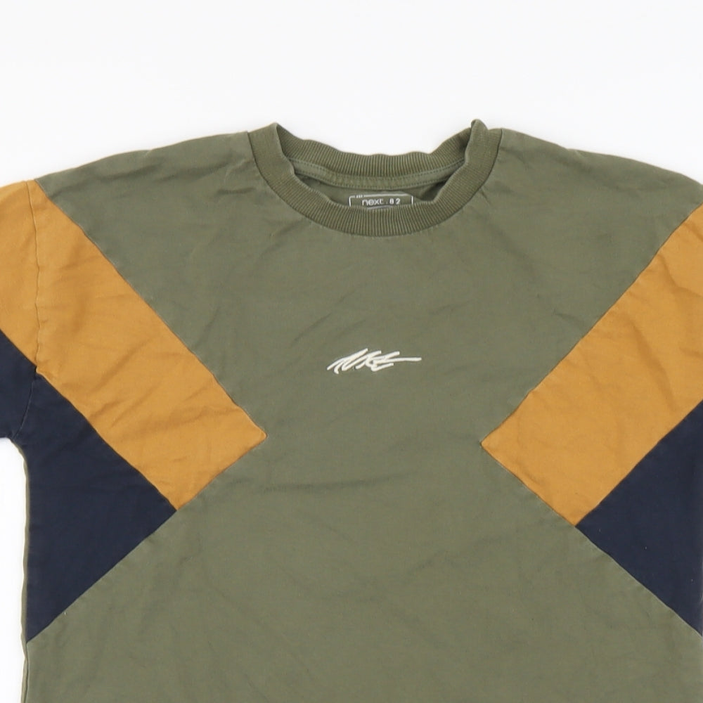NEXT Boys Green Cotton Basic T-Shirt Size 13 Years Round Neck Pullover