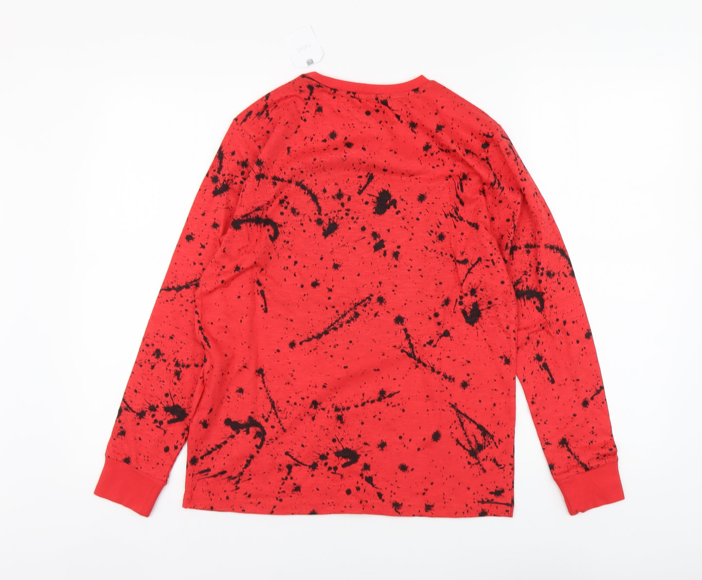 NEXT Boys Red Geometric Cotton Basic T-Shirt Size 12 Years Round Neck Pullover - Skull