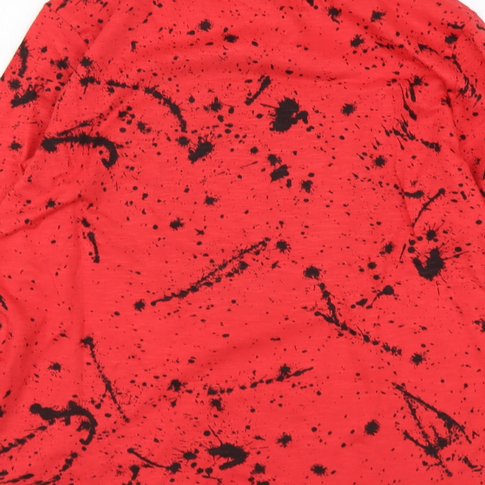 NEXT Boys Red Geometric Cotton Basic T-Shirt Size 12 Years Round Neck Pullover - Skull